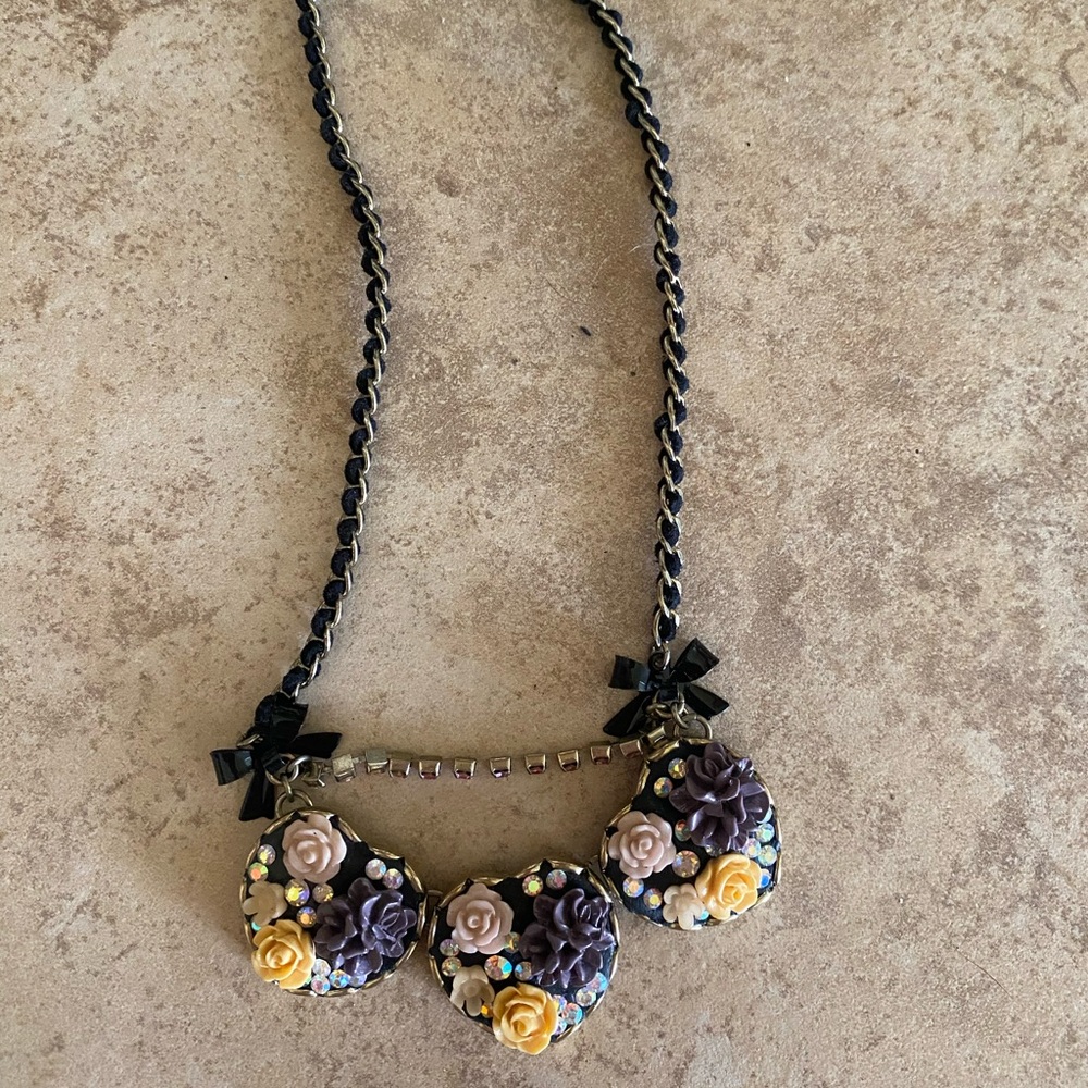 Vintage Betsey Johnson Flower Heart Necklace